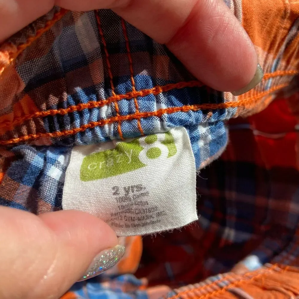 Crazy‎ 8 Boys Shorts Size 2 Awesome Ocean Orange Blue Plaid Pull On Cotton